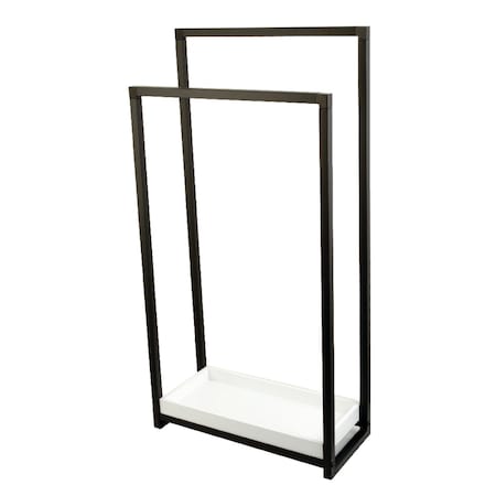 Kingston Brass Pedestal 2-Tier Steel Construction Towel Rack W/ Wooden Case, Black SCC8260